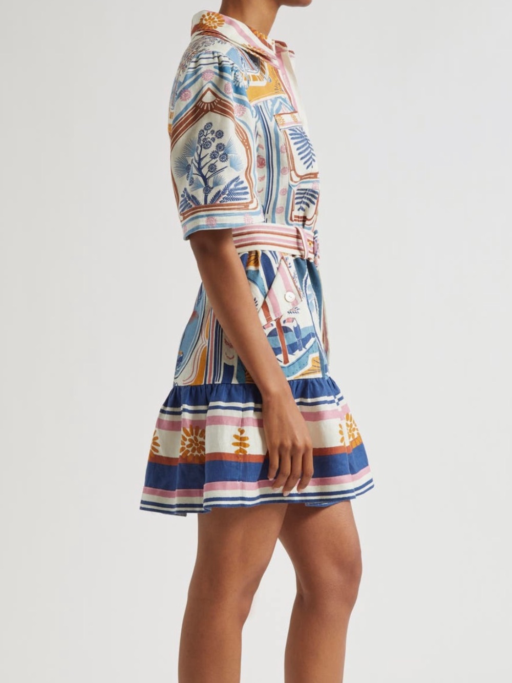 FARM Rio Cerrado Stamps Print Linen Shirtdress NWT Size XL - Picture 3 of 11